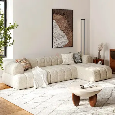 Modern Curved Modular 5-Seater Sofa in Bouclé Cream — Brand New
