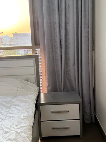 Grey bedside table / nightstand with two drawers and including the mattress best quality