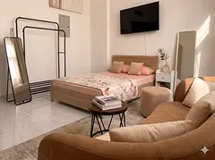 Brand new studio apartment for rent in Al Jurf, first occupancy, 3 new furnishings, central air cond