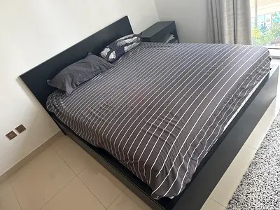 Dark Wood King Bed Frame with Headboard and Side Tables