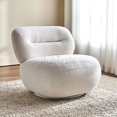 Modern Cream Bouclé Rotating Lounge Chair - Compact Accent Chair
