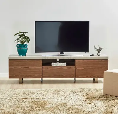 Modern Low Wooden TV Stand / Entertainment Unit - Walnut Finish