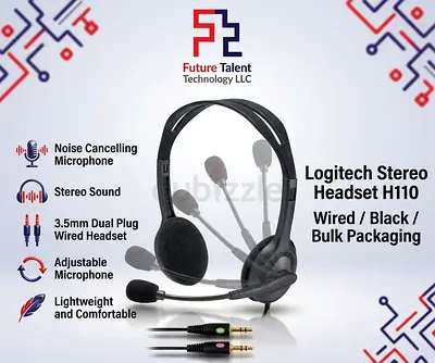 Logitech Stereo Headset H110 with Noise Cancelling Microphone - Bulk Packaging - 3.5mm Dual Plug Wir