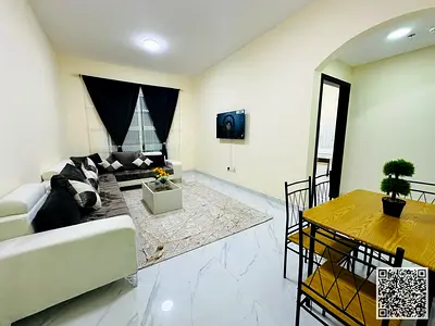 شقه فاخره غرفه وصاله مع بلكونه باطلاله مفتوحه.عجمان الراشديه 3. مفروش بالكامل للإيجار الشهري✨الإيجار يشمل الفواتير والإنترنت