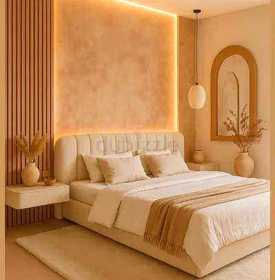 Modern Beige Upholstered Bed with Headboard (Double/Queen) customize
