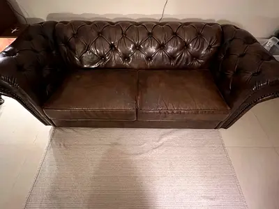 Dark Brown Leather Chesterfield Sofa - 2 Seater