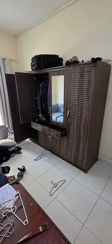 Large Wooden Wardrobe with Mirror and Drawers - Good Condition