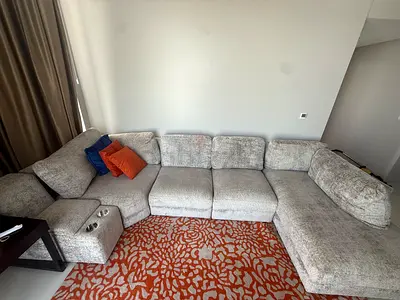 Large L-shaped Fabric Corner Sofa — Light Grey, Comfortable Used Condition