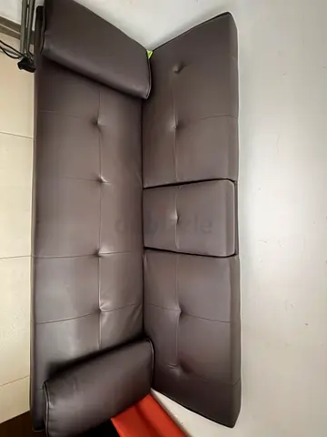 Dark Brown Faux Leather 3-Seater Sofa Bed with Arm Bolsters