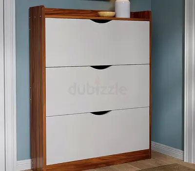 Wooden 3-Tier Shoe Cabinet with White Fronts - Compact Storage. Shoe rack in perfect condition.