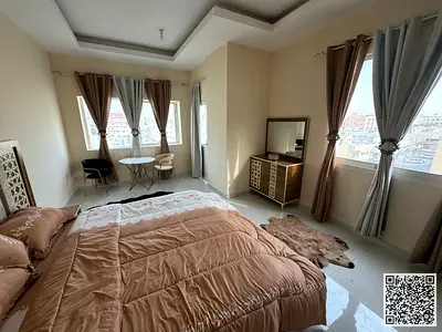 Luxury studio with a large area, fully furnished, with a separate kitchen and open view ✨ Ajman Al Nuaimiya. For monthly rent.
