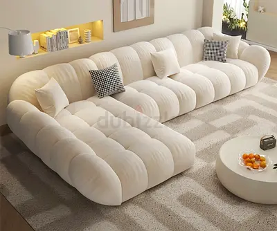 Large Cream Modular Tufted Sofa with Chaise — Modern Low-Profile