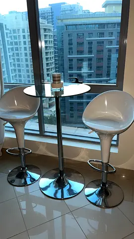 Glass Top Table with 2 white stools