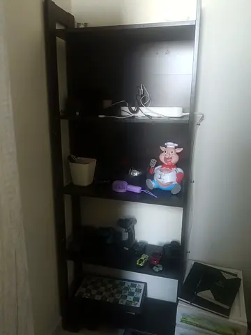 Dark wood 5-shelf storage/bookcase - good used condition