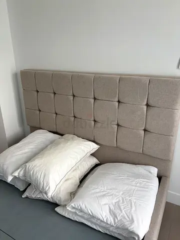 Beige Tufted Fabric/Queen Bed Headboard with Frame