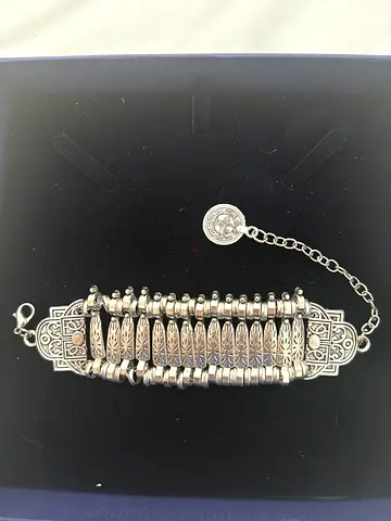 Antique-Style Silver Plated Multi-Link Bracelet with Safety Chain