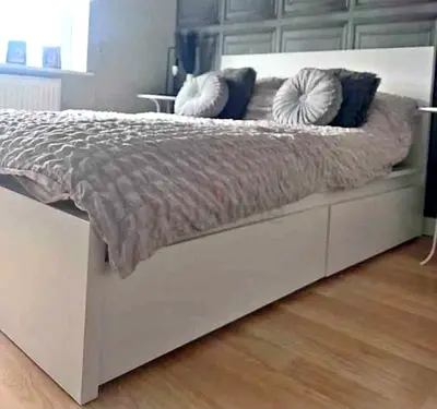 IKEA MALM Queen Size Bed + 2 Storage Drawers + Mattress