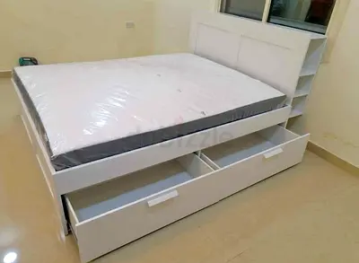 IKEA brimnes double size 140×200cm bed frame with headboard+ 4 big storage drawers +IKEA mattress