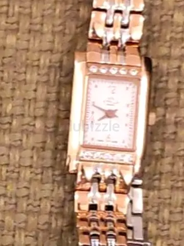 Two-tone rectangular ladies wristwatch with crystal accents