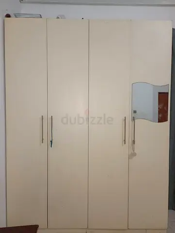 Cream 4-Door Wardrobe / Armoire with Mirror