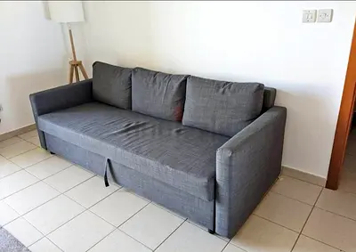 Gray 3-seater Sofa Bed with Cushions — Good Condition