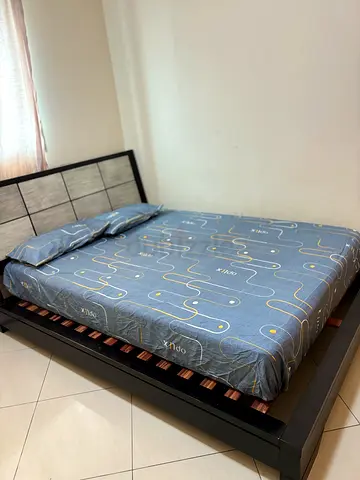 Wooden Queen Bed Frame with Padded Headboard - Good Condition