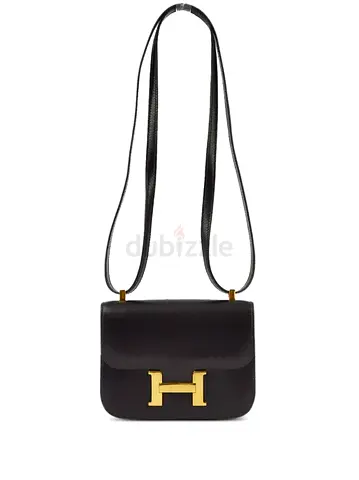 Hermes Constance’s Classic Black Leather Crossbody Bag with Gold H Clasp