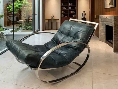 Marina home Modern Leather Rocking Lounge Chair with Stainless Steel Frame