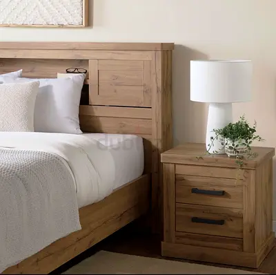Bed Frame with Matching Nightstand (Set) - Solid Wood Look