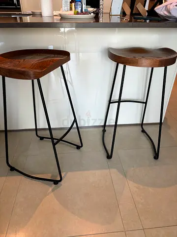 2x Wood  Metal Bar Stools