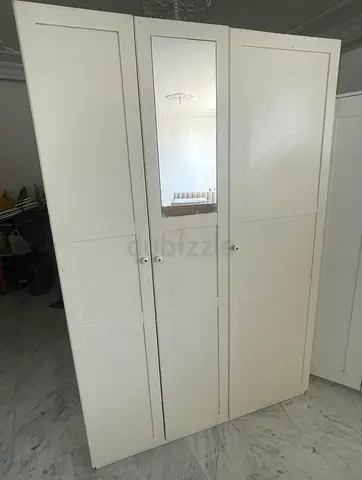 White 3-Door Wardrobe with Mirror - Good Condition
