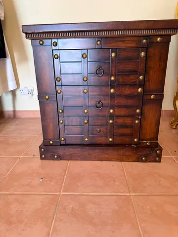 Solid Wood Rustic Nightstand / Bedside Cabinet with Brass Studs