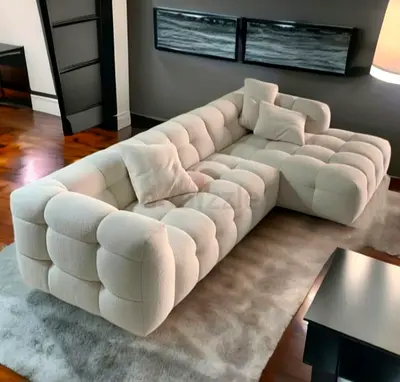 Modern Cream Tufted Modular L-Shaped Sofa - Comfortable Corner Sectional