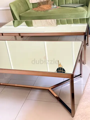 Mirrored Coffee table Table with Bronze Metal Frame