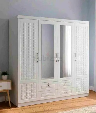 Brand New White 4-Door Wardrobe with Mirrored Panels and Drawers