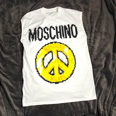 White Moschino Graphic Sleeveless T‑Shirt (Unisex/Mens Fit)