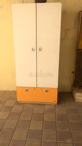 Compact 2-door Wardrobe with Bottom Drawer - White  Orange