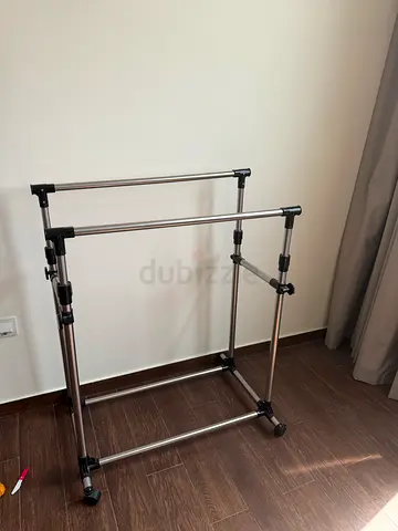 Adjustable Double-Rod Garment Clothes Rack - Silver