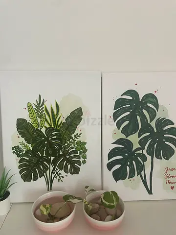 Framed Botanical Canvas Wall Art - Green Tropical Leaves