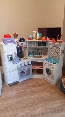 Wooden Play Kitchen Set with Accessories - Good Condition