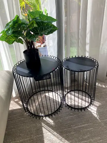 Set of 2 Black Wire Nesting Side Tables / Plant Stands