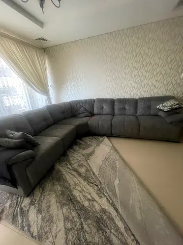 Large L-shaped Gray Fabric Sofa — Comfortable Sectional, Good Condition