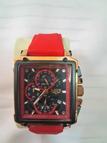 ICE Men’s Luxury Square Dial Chronograph Style Watch – Red  Gold Edition