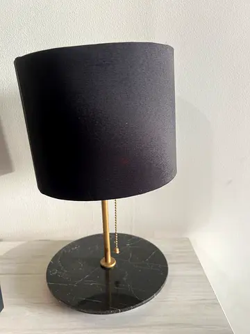 Modern Black Fabric Shade Table Lamp with stone Marble Base
