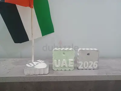 Set of 3 Decorative UAE 2026 Table Ornaments (Flag Stand) - Used