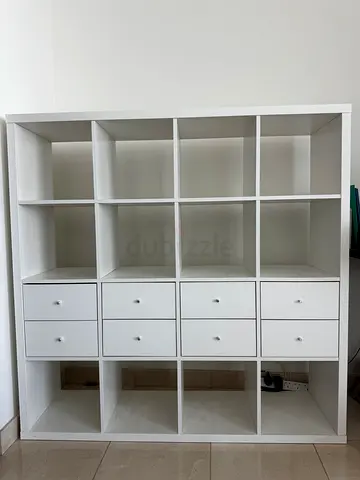Ikea Kallax shelving with drawer inserts