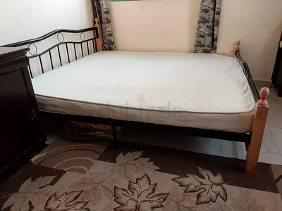 Wood and Metal Single Bed Frame with Mattress