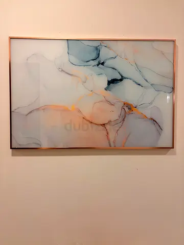 Framed Abstract Marble Wall Art - Soft Blues  Rose Gold