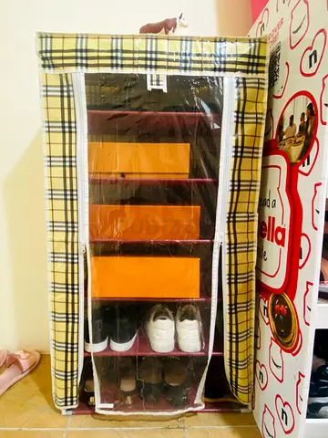 Portable Fabric Wardrobe with Clear Front Zip Cover - Good Condition