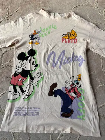 White Disney Characters T-shirt with Mickey, Goofy, Donald, Pluto - Size (10-12yrs)